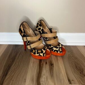 Christian Louboutin Women’s Calf Hair Leopard Strap Buckle Pump Heels